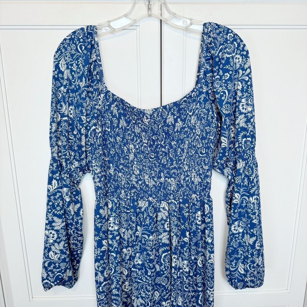 Cabana Life Aspen Puff Sleeve Blue Maxi Dress Sz Large Smocked Top Travel - Picture 6 of 16